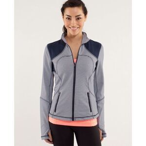 Lululemon Forme Jacket Blue Gingham Check Inkwell Size 10 Zip Up